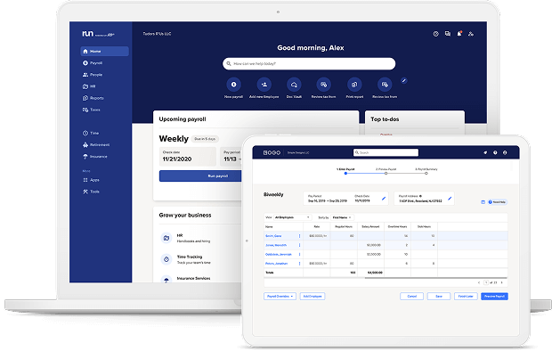 Screenshot of RUN Powered by ADP on laptop and tablet devices