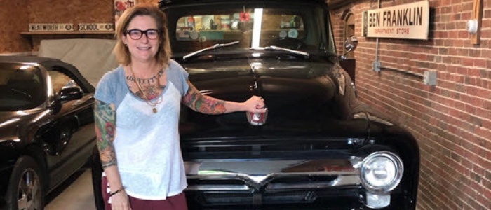 Martha Bird with old Ford truck