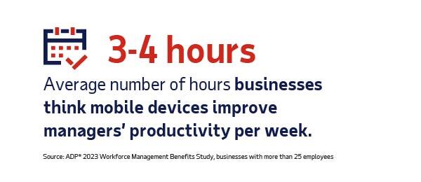 3-4, Ave number of hours businesses think mobile devices improve managers productivity per week