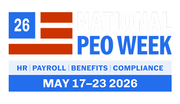 Official NAPEO logo for National PEO Week 2026; May 17-23, 2026 highlighting the main features of a PEO: HR, Payroll, Benefits, and Compliance