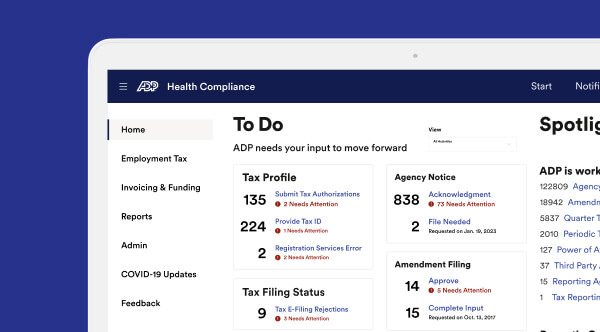 ADP Smart Compliance Health Compliance screen