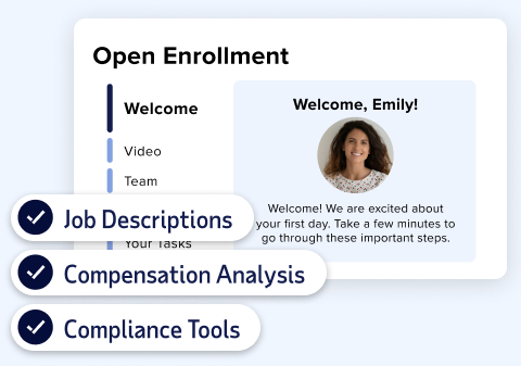 three features of ADP Comprehensive HR: Job Descriptions, Compensation Analysis, Compliance Tools